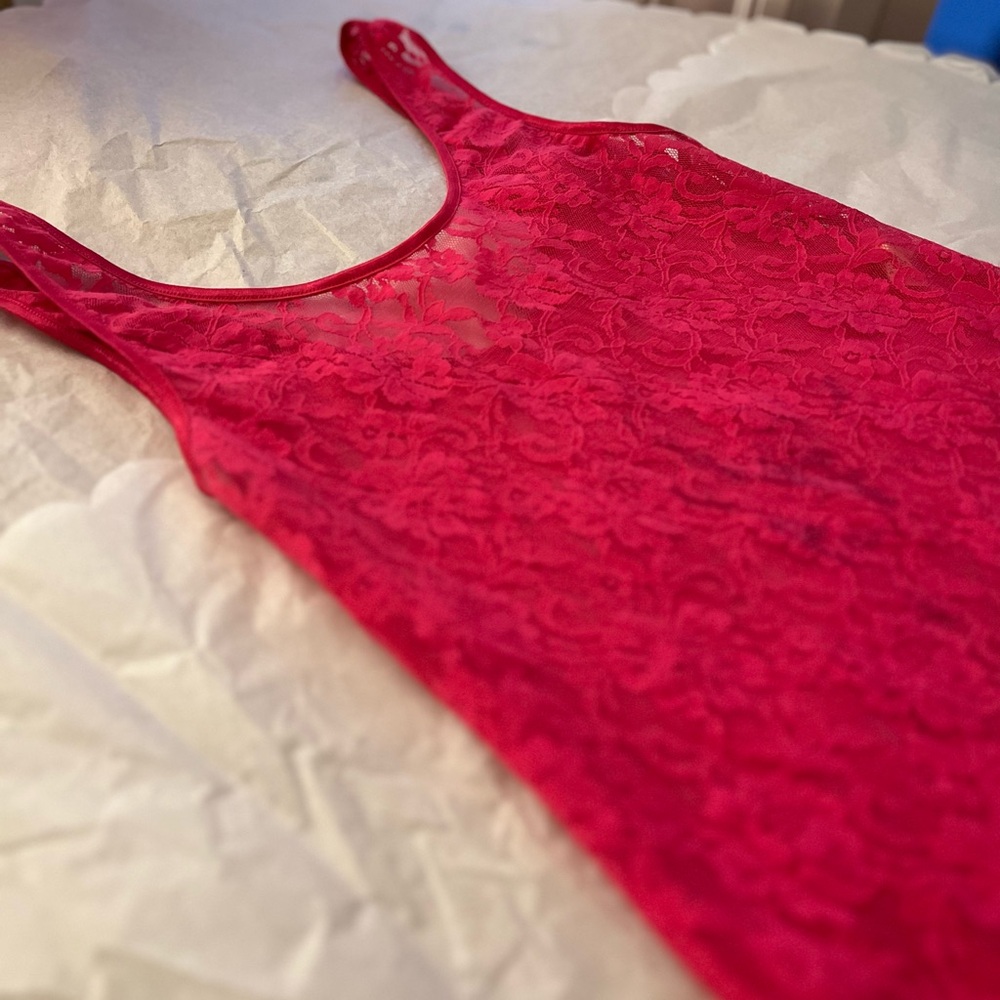 VTG 80s Gaviota magenta lace nightie slip stretchy bodycon tank mini